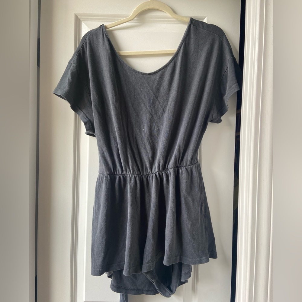 Free People S Romper, pockets and ties in the back or can wrap around to front.